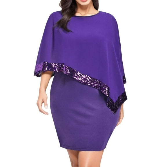 ZXLBBD Womens Dresses Plus Size Cold Shoulder Overlay Asymmetric Chiffon Strapless Sequins Dress Casual Party Gown Evening Wedding Cozy Daily Wear