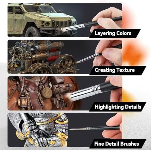 8pcs Miniature Painting Dry Brush Set with 5 Drybrushes and 3 Small Detail Brushes for Model Making and Miniature Model Painting