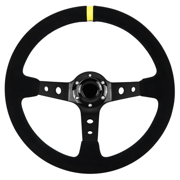 LOSCHEN 13.6" Universal Suede Steering Wheel Deep Dish Racing Steering Wheel 6 Bolts with Horn Button for Race/Rally/Motorsport/Car Sim Driving,Yellow Positioning Line