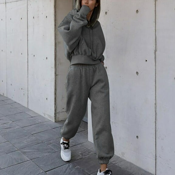 Usmixi Tracksuits Set for Women Sports Hoodies 2 Piece Outfit Sets for Women Casual Solid Hooded Sweatshirt and Jogger Pants Sweatsuit Sets with Pocket Ladies Girls Lounge Sets Clearance Under $10