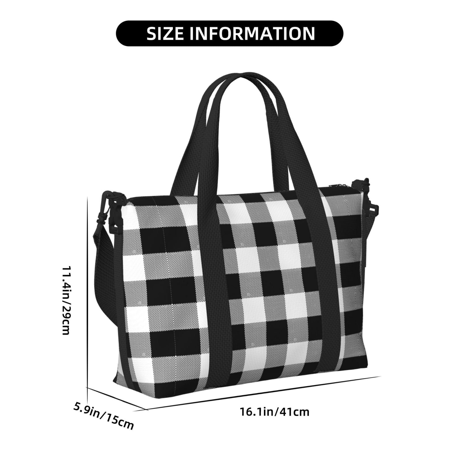 Travel Duffel Bag Black White Plaid Sports Tote Gym Bag Shoulder Weekender Overnight Bag For Women Men