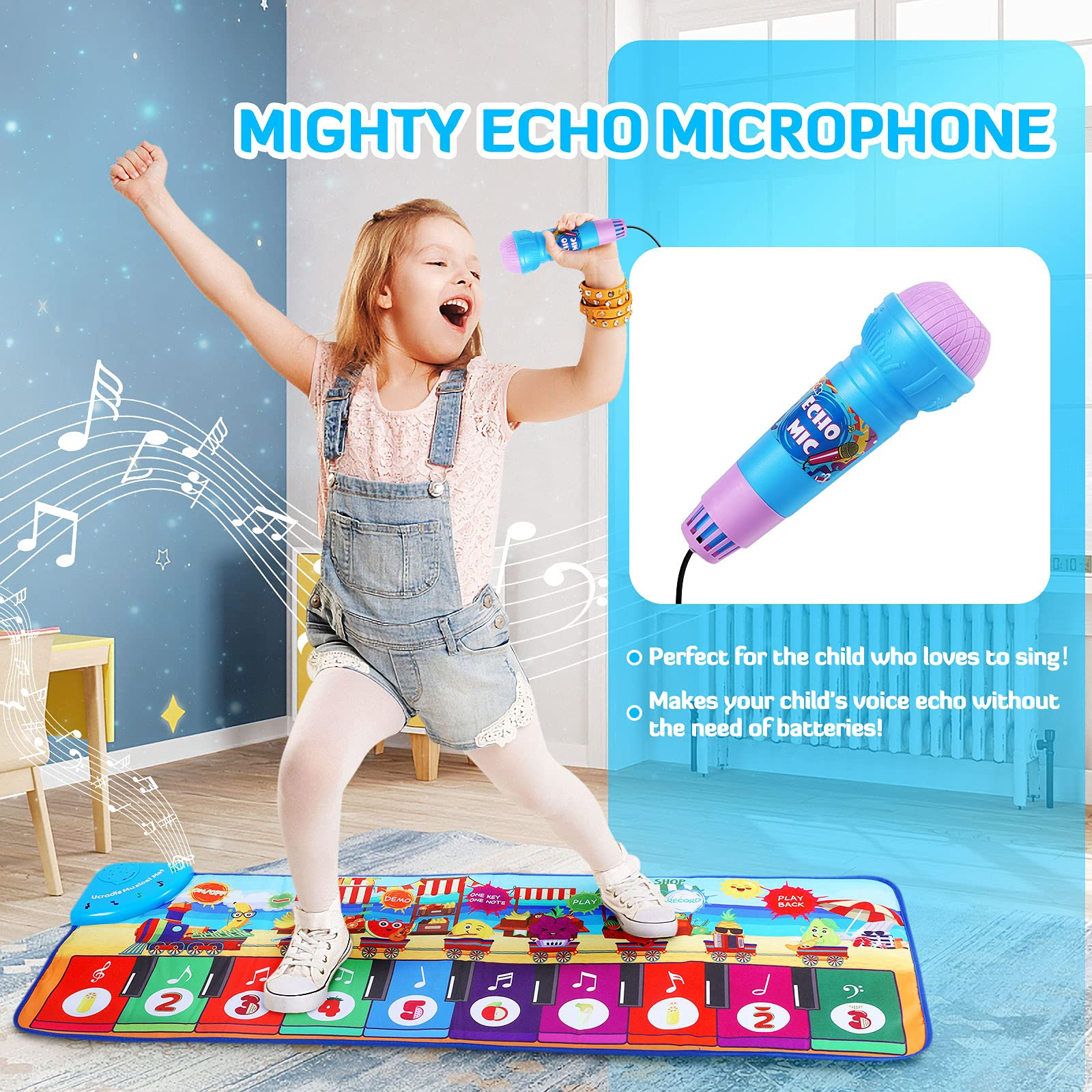 Musical Piano Mat JINJIU Electro Dance Mat Children Touch Floor Keyboard Play Mats Fruit Musical Playmat Toys Birthday Christmas Gifts for Toddlers Boys Girls 1 2 3 Years Old (110*36cm)