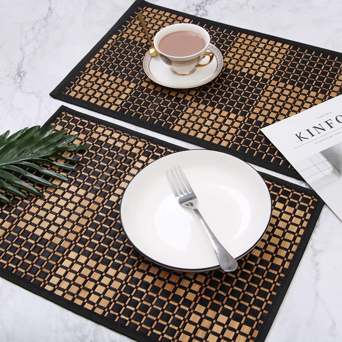 Placemats Set of 4 for Dining Table, Bamboo Place Mats for Kitchen Table Decor, Table Mats Heat Resistant & Non-Slip for Indoor/Outdoor Party, Table Placemats Set of 4 for Dinner Table