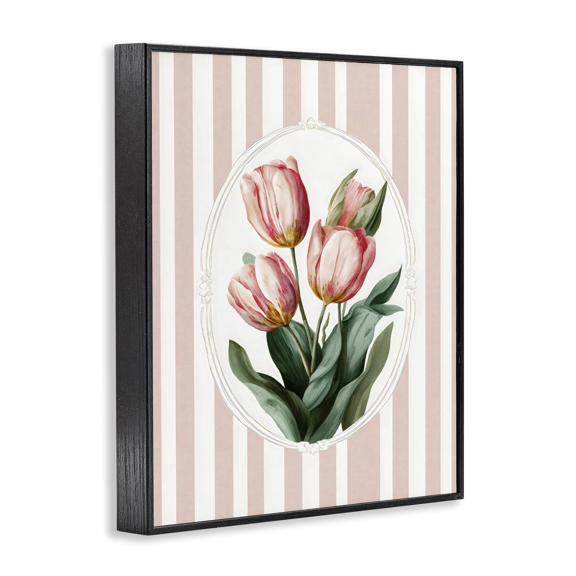 Stupell Industries Vintage Tulips on Stripes Black Framed Giclee Art, design by Ink Drop Loft