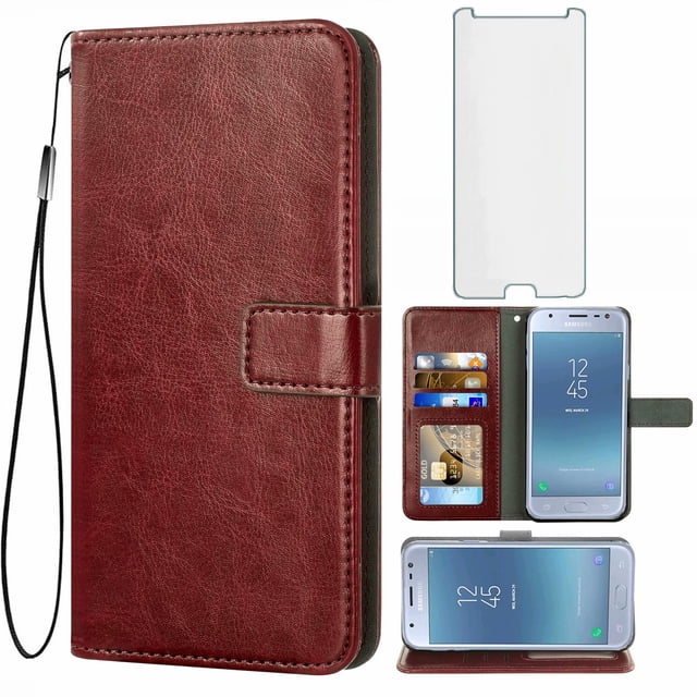 Mobile Phone Cover for Samsung J7-Pro, Cover Premium Pu Leather Tpu Flip Cover Magnetic Closure Card Compartment Stand Function Wallet with Lanyard Protective Cover
