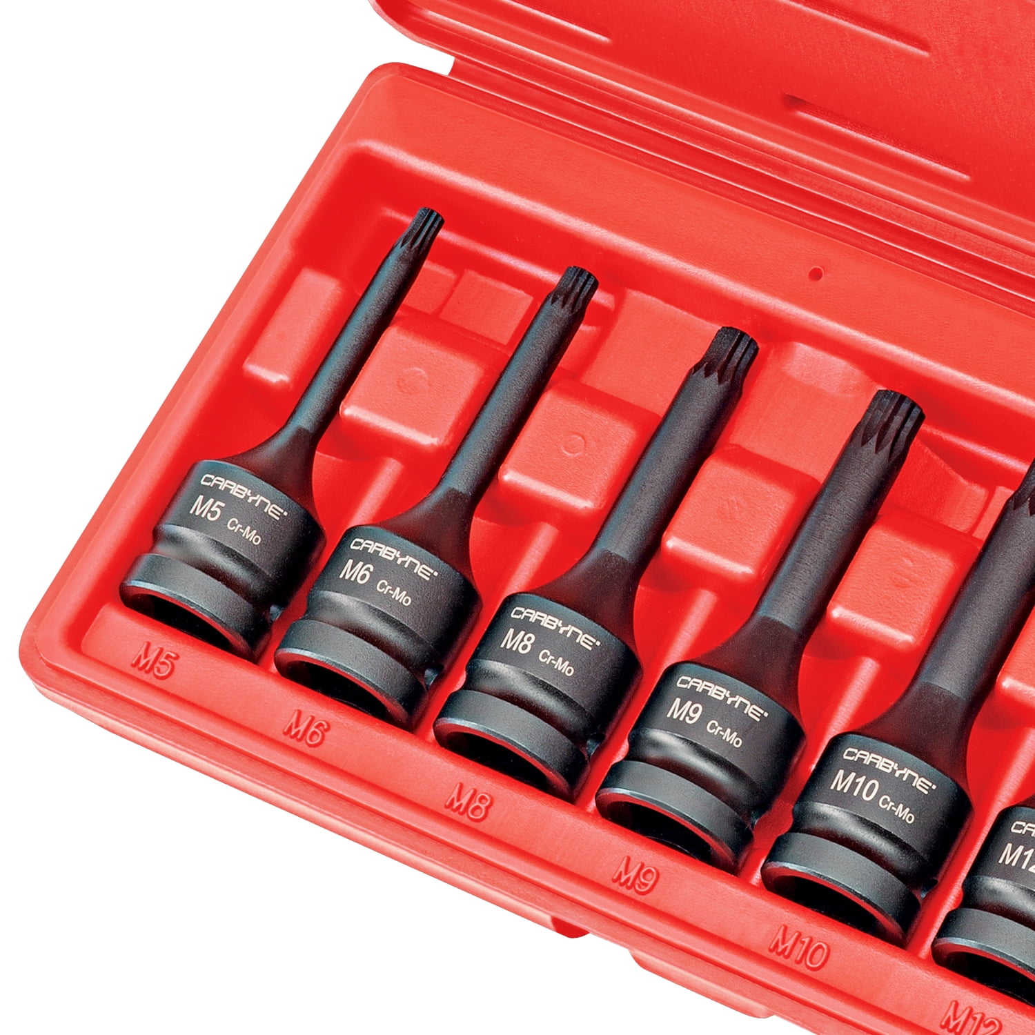Carbyne 8-Piece XZN Triple Square Impact Bit Socket Set, 12 Point, M5 to M16, 1/2 in. Drive, CrMo Steel, Manganese Phosphate Finish