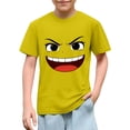 thumbnail image 1 of Blusas y camisas de manga corta con cuello redondo para niños y niñas, color liso, con estampado de expresión linda, manga corta, holgadas y cómodas, blusa para niña, 1 of 6
