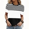 thumbnail image 5 of Otvok Womens Summer Tops Colorblock Striped Short Sleeve Crew Neck Casual T-Shirt Soft Dressy Blouses Trendy Fashion Outfits, 5 of 6