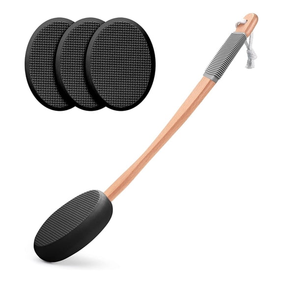 Back Lotion Applicator with Long Handle and 4 Replaceable Pads, Ideal for Young People the Elderly-Black.
