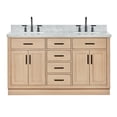 thumbnail image 2 of Ariel Hepburn 61 Inch Double Oval Sink Bathroom Vanity With Italian Carrara Marble Countertop 1.5 Inch Edge In Oak, 2 of 10