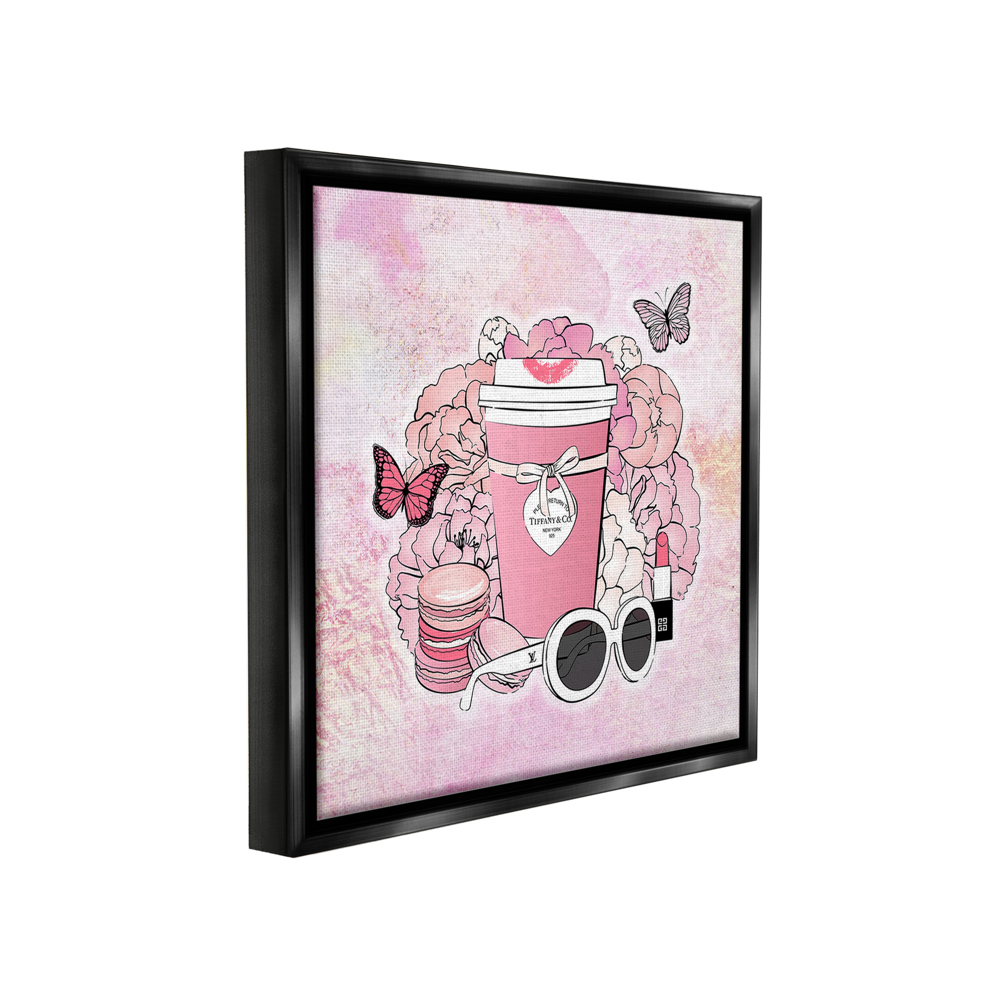 Stupell Industries Stylish Coffee & Flowers Food & Beverage Painting Black Floater Framed Canvas Art Print Wall Art, 18 x 18