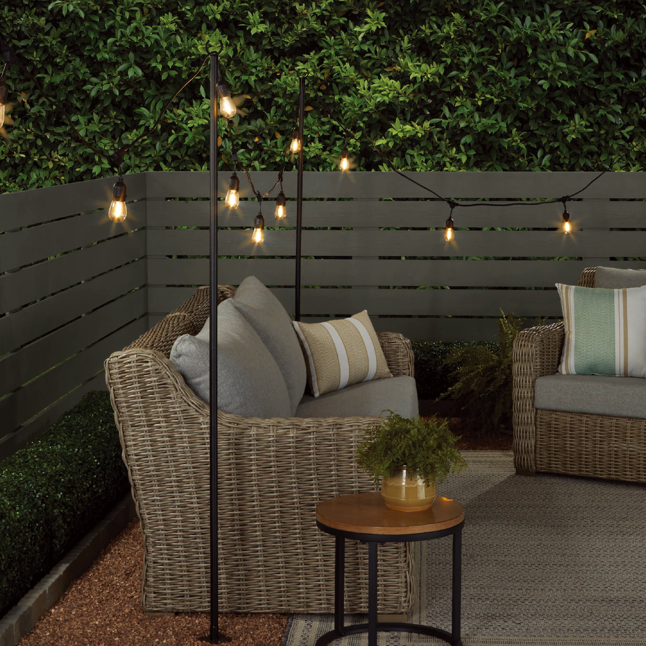 Better Homes & Gardens 9 ft Outdoor String Light Poles, Heavy-Duty Steel Patio Light Poles with Ground Stakes, Backyard & Garden Lighting Support, Black, 2-Pack