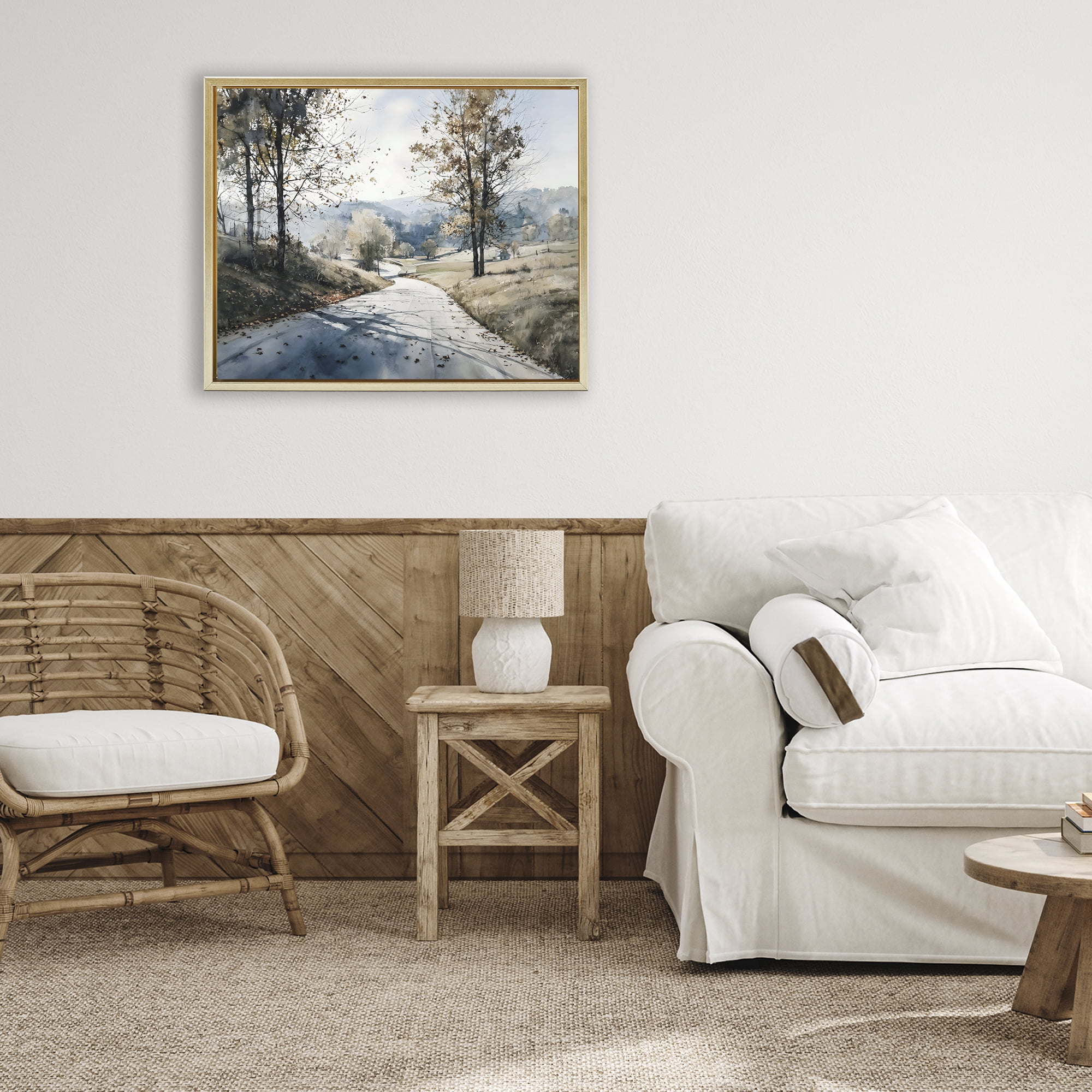 Stupell Industries Country Road in Autumn Gold Framed Floater Canvas Wall Art, design by Franklyn Gregory