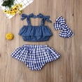 thumbnail image 2 of Bagilaanoe 2pcs Toddler Baby Girl Short Pants Set Sling Ruffle Crop Tops + Plaid Mini Skirt Shorts + Headband 6M 12M 2T 3T Kids Casual Summer Outfits, 2 of 6