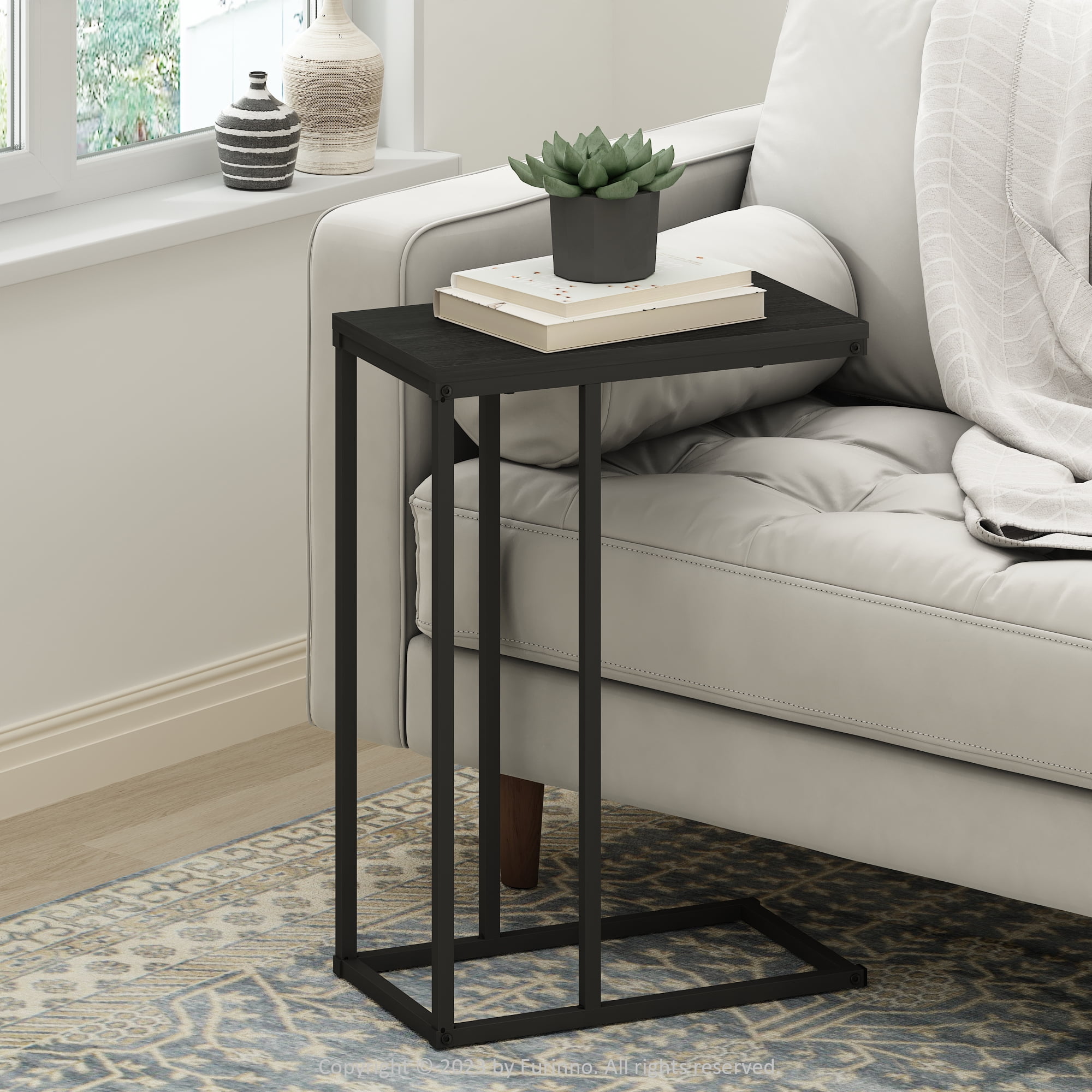 Furinno C-Shaped Side Table, End Table for Couch, Sofa & Bed with Metal Frame, Americano