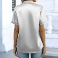 thumbnail image 6 of Women's Satin Blouse Tops Shirts Short Sleeve Button Down Solid Color Silk Satin Business Casual Office Work Daily Wear Elegant Dressy 2025 Trendy Regular Fit Shirt Light Gray B M, 6 of 7