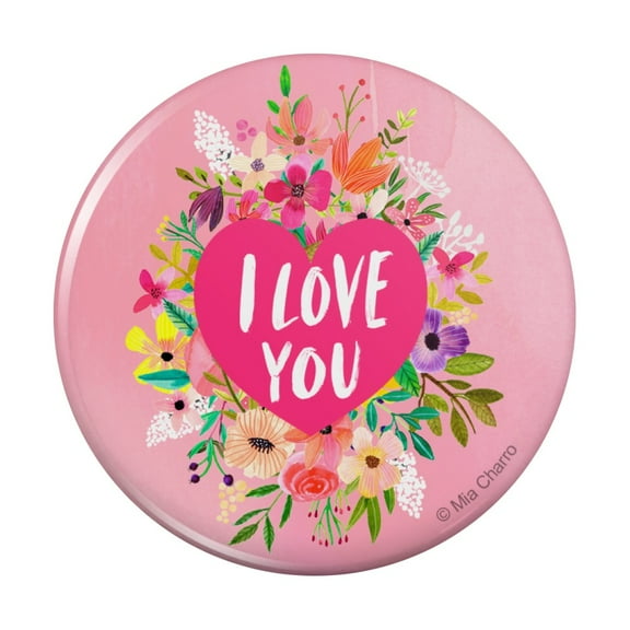 I Love You Flower Heart Wreath Pinback Button Pin