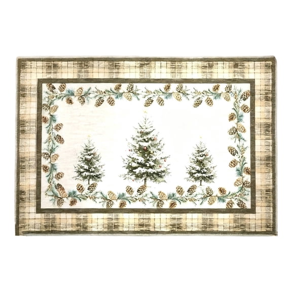 16x24 Inch Vintage Christmas Door Mat Outdoor Indoor with Christmas Tree & Pine Cone,Polyester Non-Slip Washable Absorbent Christmas Rugs for Porch Bathroom Kitchen Laundry Room Festive Decor(Brown)