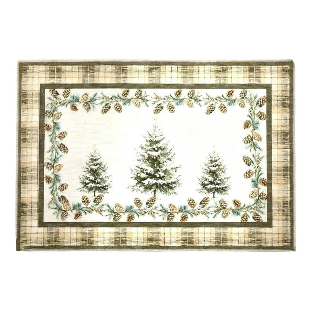 Christmas Pine Cones Floor Mat for Front Door, Festive Holiday Entryway Doormat, Durable Polyester Decor Rug for Winter Home Use