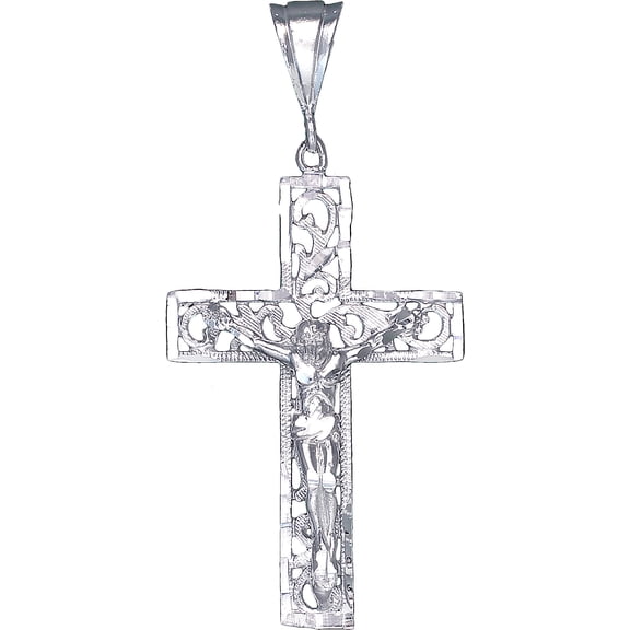 Sterling Silver Cross with Jesus Pendant Necklace Diamond Cut Finish and Chain
