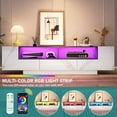 thumbnail image 3 of LED TV Stand for up to 80" TVs, Modern 70 inch Entertainment Center Meida Console with 2-Door Cabinets & 1 Drawer to Storage, Marble White, 3 of 7