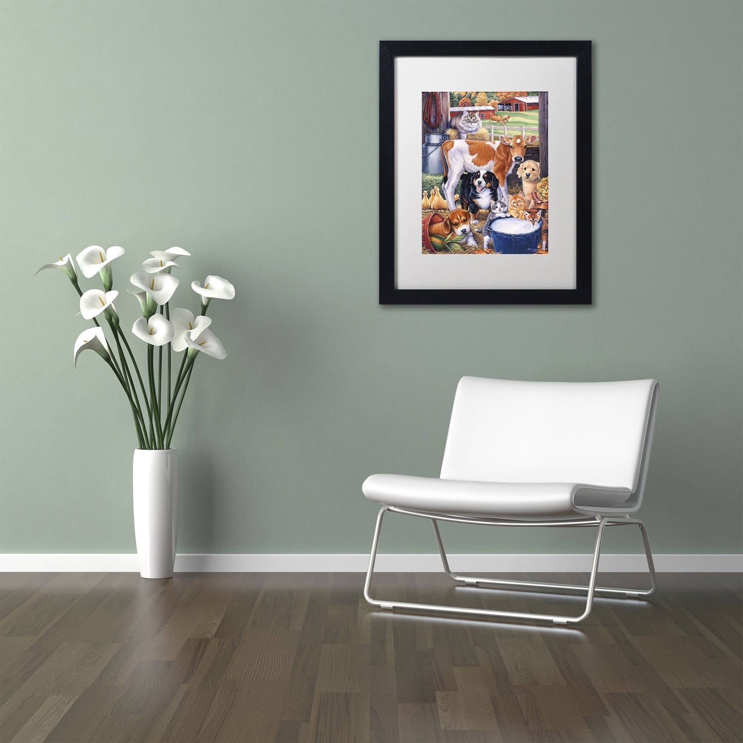 Trademark Fine Art 'Barn Pals' Canvas Art by Jenny Newland, White Matte, Black Frame
