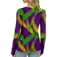 thumbnail image 5 of Mardi Gras Shirts Womens Feathers Print Carnival Crew Neck Tops Sparkly Long Sleeve Green Graphic Tee Green S, 5 of 5
