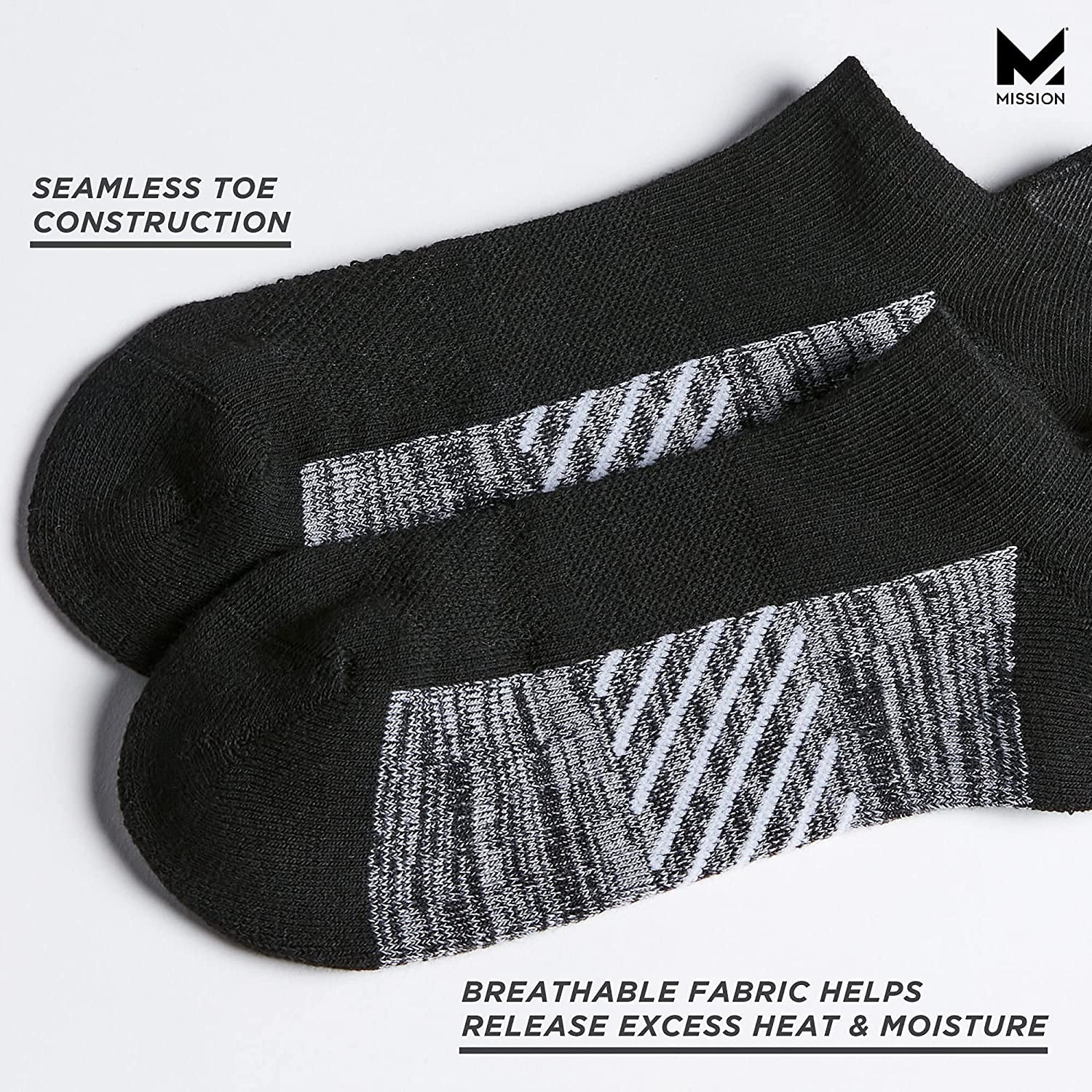 MISSION Performance Heel Tab Socks Ventilated Heat Release, Unixex, 2 Pair, Black