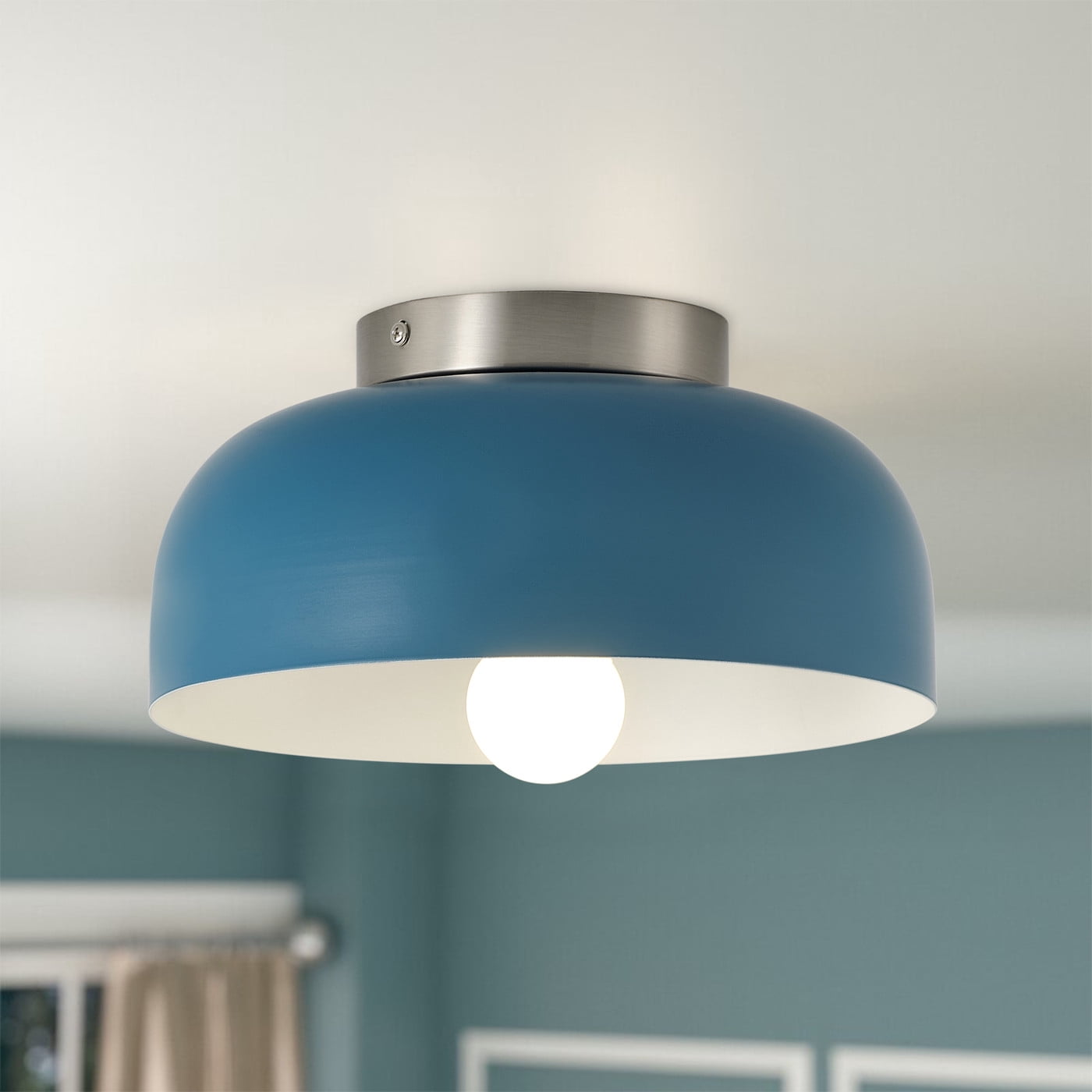 Modern Close to Ceiling Light Fixture, Blue Ceiling Lamp for Living Room Bedroom Kitchen Foyer, Vintage Semi Flush Mount Ceiling Light
