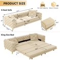thumbnail image 2 of 97.7" King Pull Out Sofa Bed, Velvet Chesterfield Sleeper Sofa Couch, 3 in 1 Convertible Tufted Futon Couches with Ottoman for Living Room, Small Space, Apartment, Office, Bedroom, Oatmeal, 2 of 11
