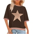 thumbnail image 2 of Womens Tops Short Sleeve Star Printed Round Necked Casual Star Printed Tops Brown,Blouse for Women, 2 of 6