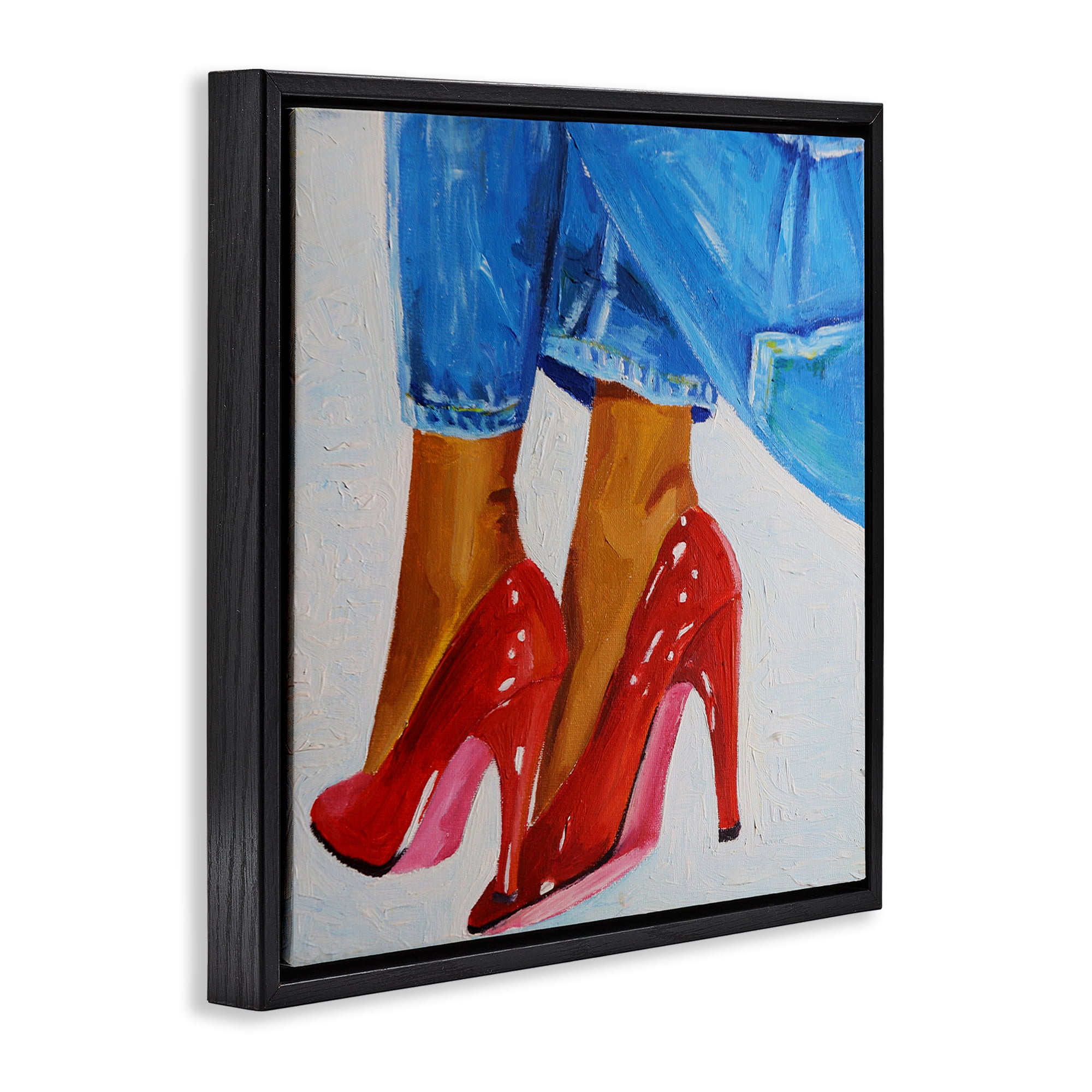 Stupell Industries Glossy Red Pumps & Jeans Black Framed Floater Canvas Wall Art, design by Violeta Vollmer