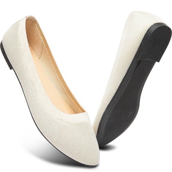 AOMAIS Women's Fashion Ballet Flats Pointy Toe Flats Mesh Casual Shoes for Women Slip on Shoes(Beige,US11)