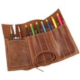 thumbnail image 4 of Rustic Genuine Leather Pencil Roll - Pen and Pencil Case - Dark Brown, 4 of 4