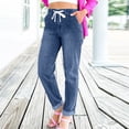 thumbnail image 3 of Wutalume Jeans for Women Slim Fit Straight Leg, Versatile Casual Pants with Cuff Hem, Pure Color Denim for Easy Styling,Dark Blue XL, 3 of 7