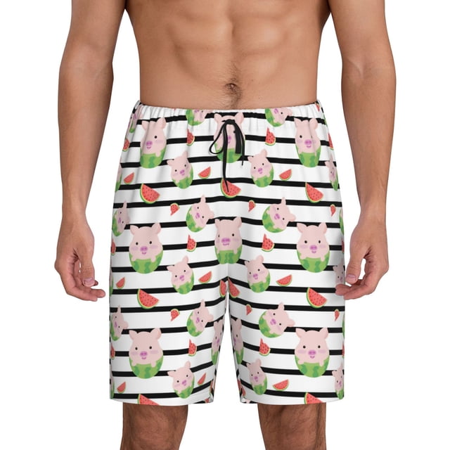 Fotbe Pig And Watermelon Pantalones Cortos de Pijama para Hombre, Ropa de Dormir, Pantalones de Pijama Cortos para Hombre-4X-Large