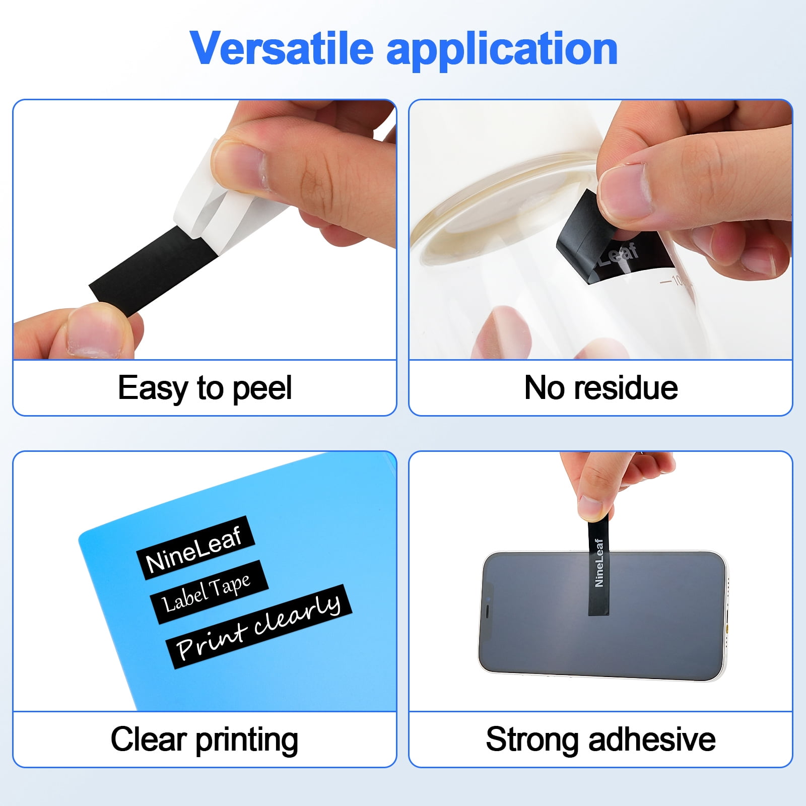 NineLeaf 5PK Compatible for DYMO LetraTag Refills 913318 12mm 1/2" White on Black Plastic Label Maker Tape