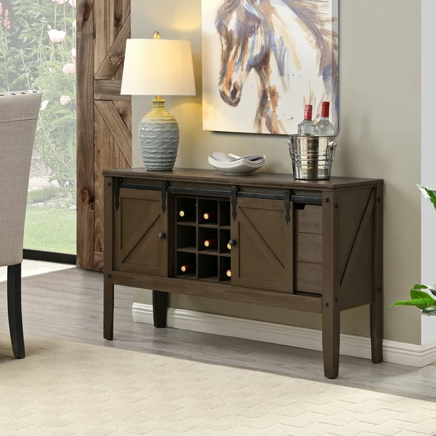 Firstime Co Espresso Quincy Farmhouse Barn Door Buffet And Wine Console Table 47 X 15 30 In Com Wine Console Table, How Tall Should A Buffet Table Be