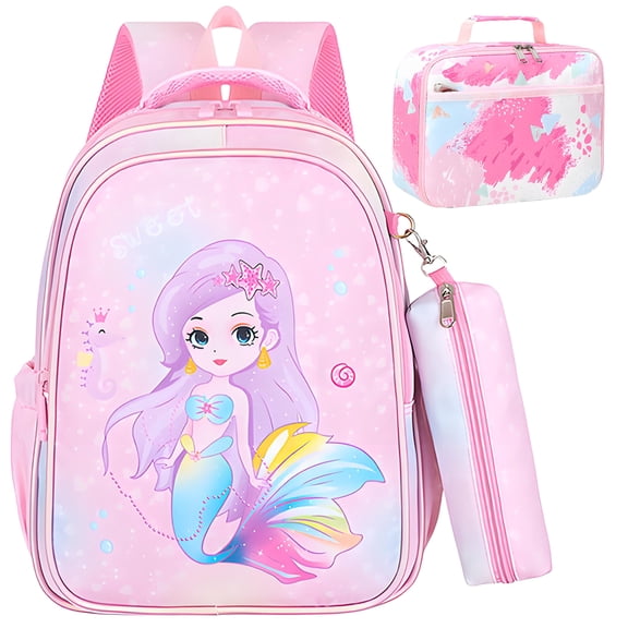 AlmosTen Backpack for Girls Teens Large,School Backpack,Cute Kids Teens Students Bookbag for Middle Elementary High School Backpack,Mermaid (Pink)