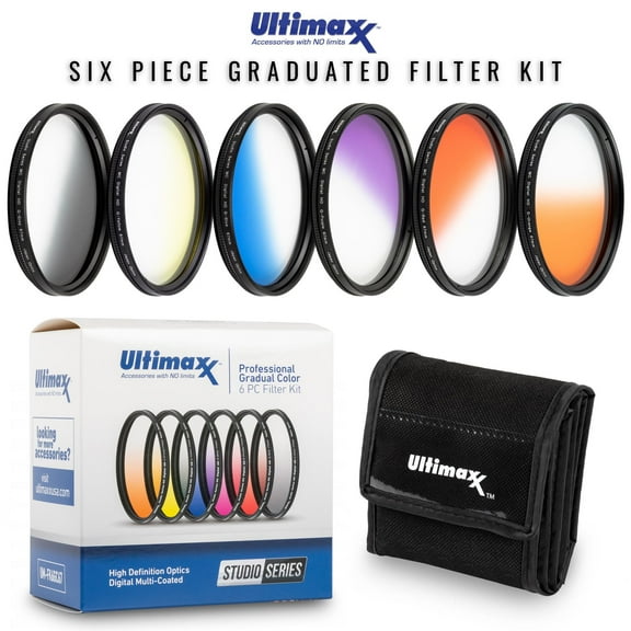 Ultimaxx 6PC Gradual Color Filter Kit (Purple, Grey, Blue, Red, Orange, Yellow) - 62mm