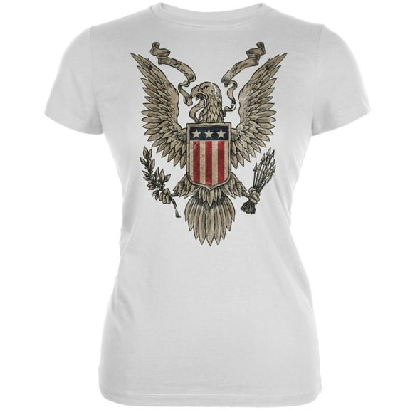 4th July Born Free Vintage American Bald Eagle White Juniors T-Shirt - Medium