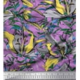 thumbnail image 1 of Soimoi Purple Poly Georgette Fabric Leaves & Floral Decor Fabric Printed BTY 42 Inch Wide, 1 of 3