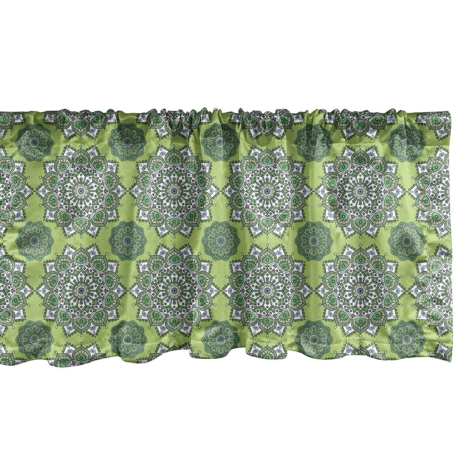 Lime Green Window Valance Pack of 2, Oriental Moroccan Mandala Middle