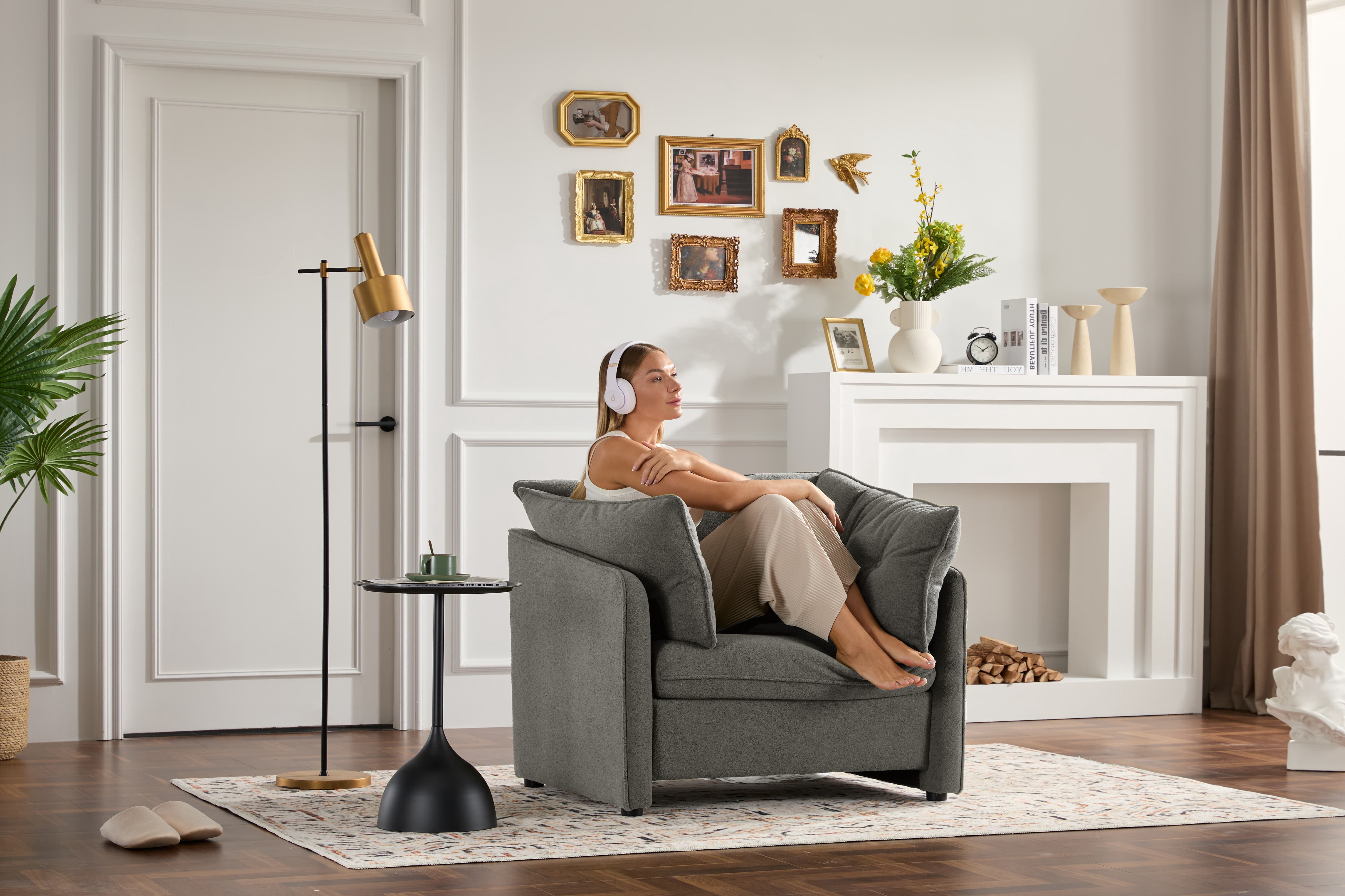 MAYEERTY Modern Style Chenille Oversized Accent Armchair for Living Room, Bedroom, Gray