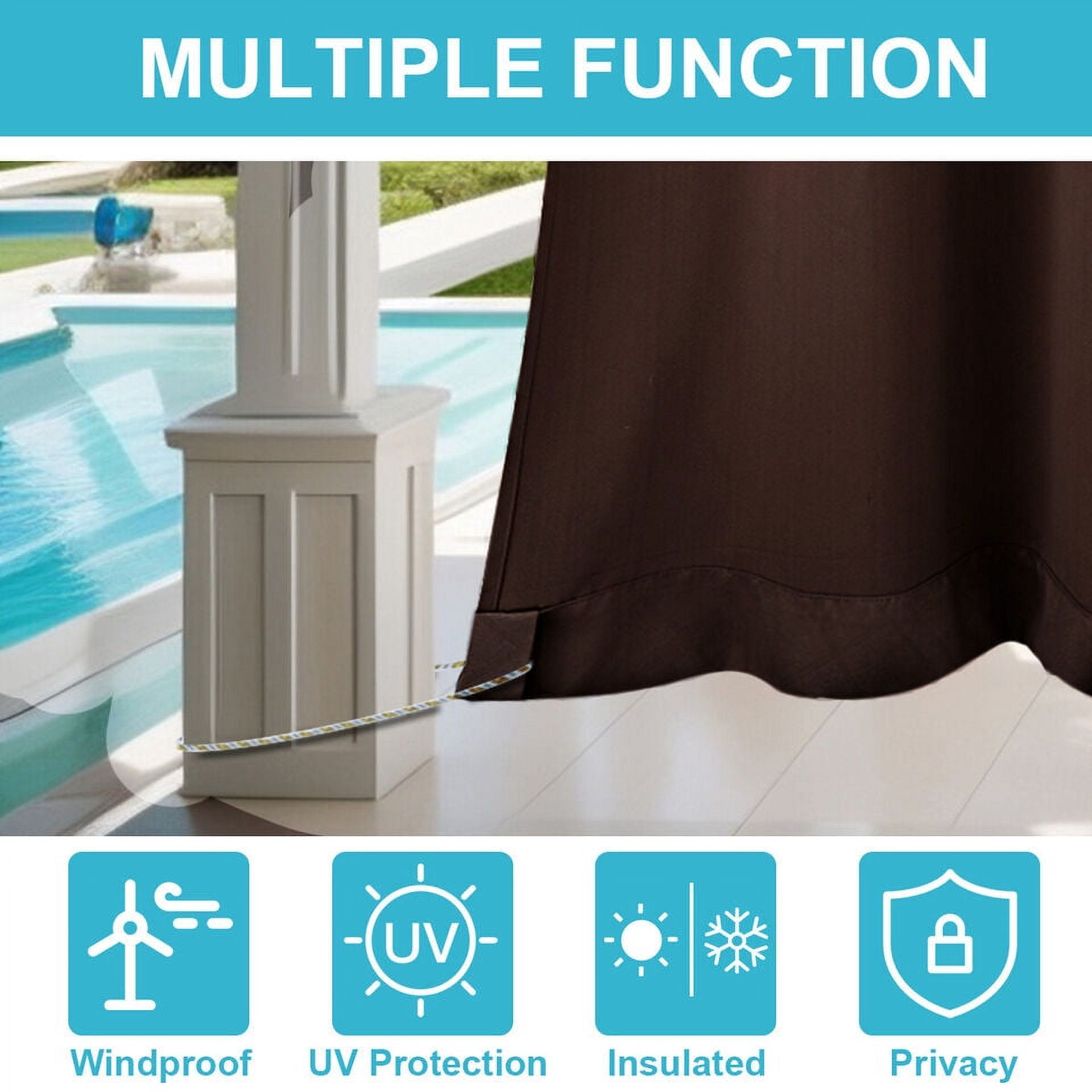 TOPCHANCES Outdoor Curtains Waterproof Windproof 3D Embossed Pattern Curtain for Patio, Porch, Pergola, Gazebo, Grommet Top and Tab Bottom Drape, 2 Panels, 52x84 inch, Brown