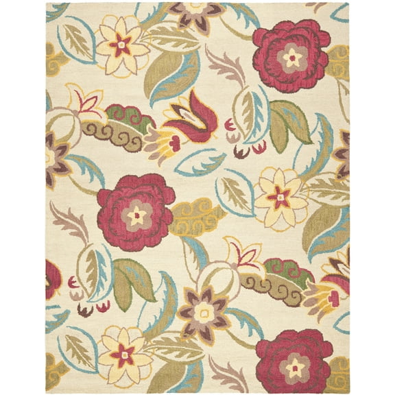 SAFAVIEH Blossom Nancy Floral Flowers Wool Area Rug, Beige/Multi, 8'9" x 12'