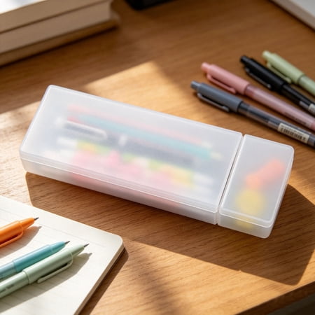 Eolstice Compartment Plastic Pencil Box Slim Case with Eraser Slots Multi Color Portable Stationery Storage Organizer for Pens and School Supplies