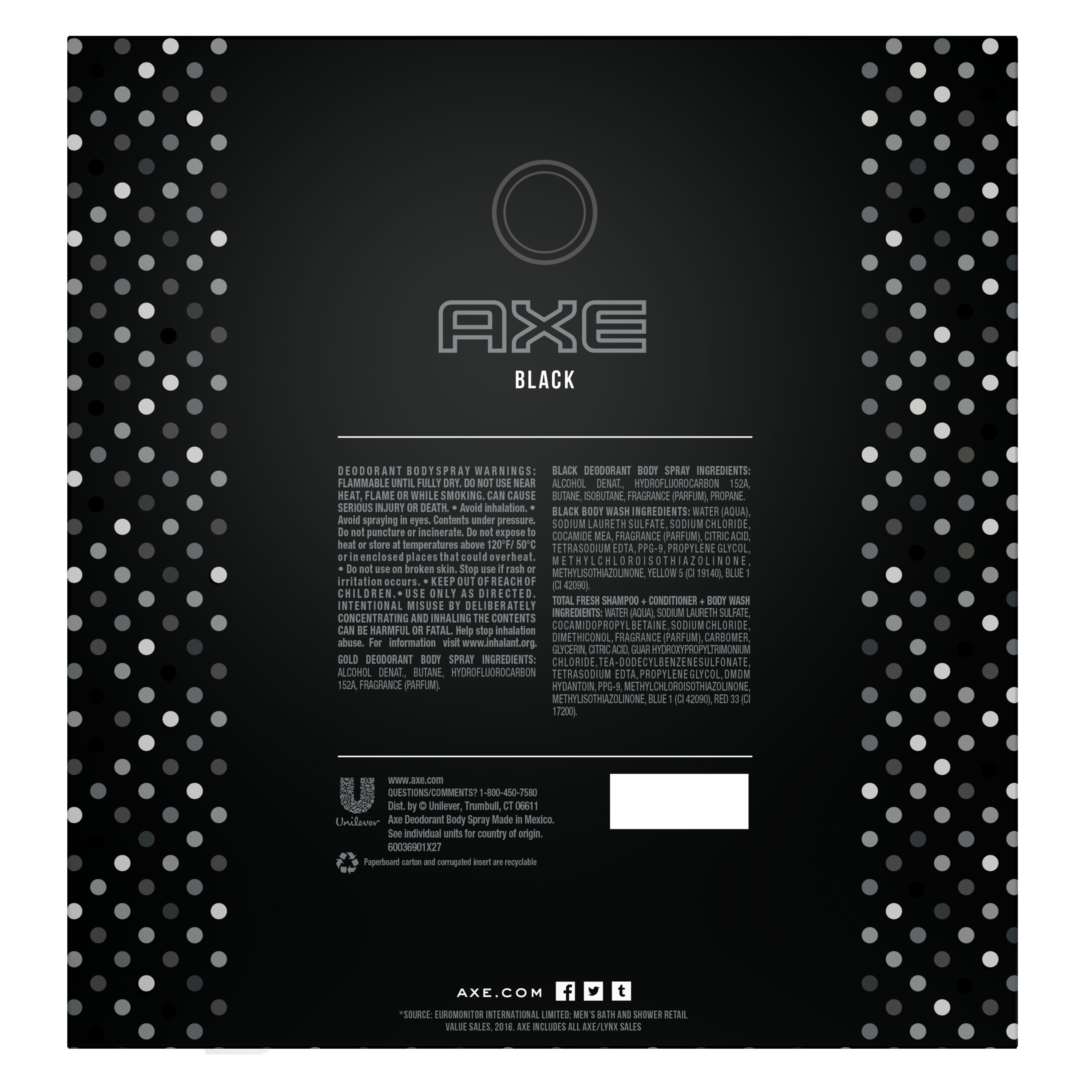 AXE 4-Pc Black Gift Set with BONUS Trial Deo Body Spray (Body Spray, Body Wash, 3 in 1 Shampoo + Conditioner + Body Wash) - image 3 of 8