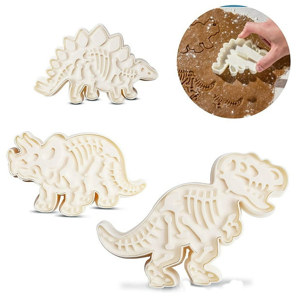 Juego de moldes para galletas, plástico PP apto para uso alimentario, molde de silicona con forma de dinosaurio, ideal para utensilios de cocina y regalo creativo, sellos de plástico para galletas de