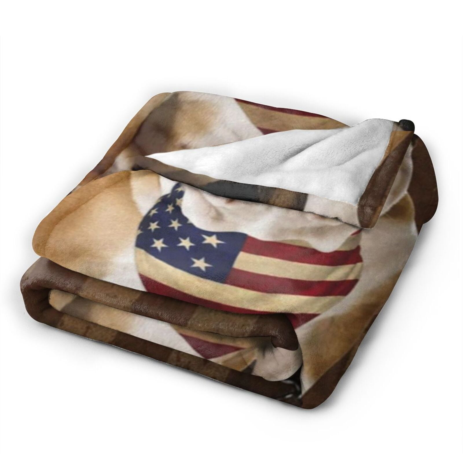 Wijzvio Bulldog Dog With Vintage American Flag Throw Blanket Soft Fuzzy Fleece Blanket For Couch Bed Living Room Decoration 60"X50"